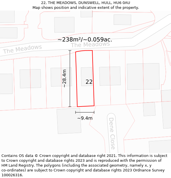 22, THE MEADOWS, DUNSWELL, HULL, HU6 0AU: Plot and title map