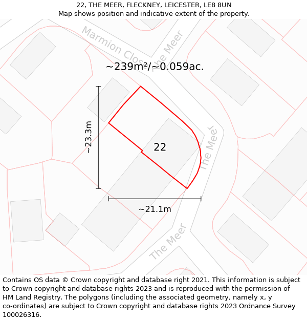 22, THE MEER, FLECKNEY, LEICESTER, LE8 8UN: Plot and title map