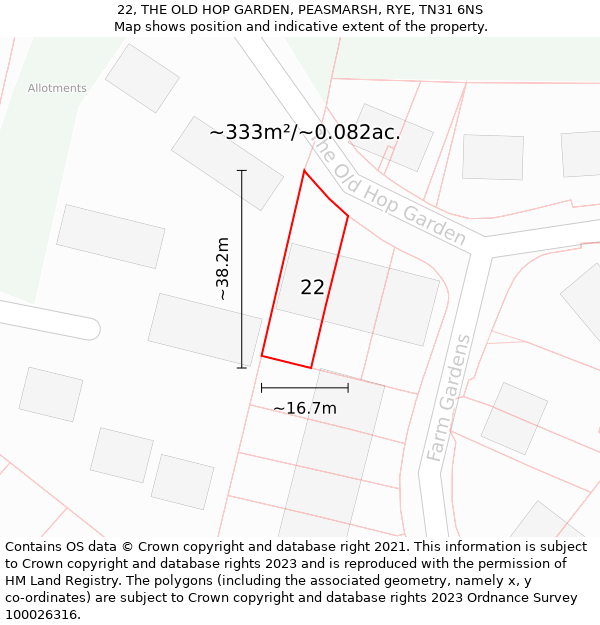 22, THE OLD HOP GARDEN, PEASMARSH, RYE, TN31 6NS: Plot and title map