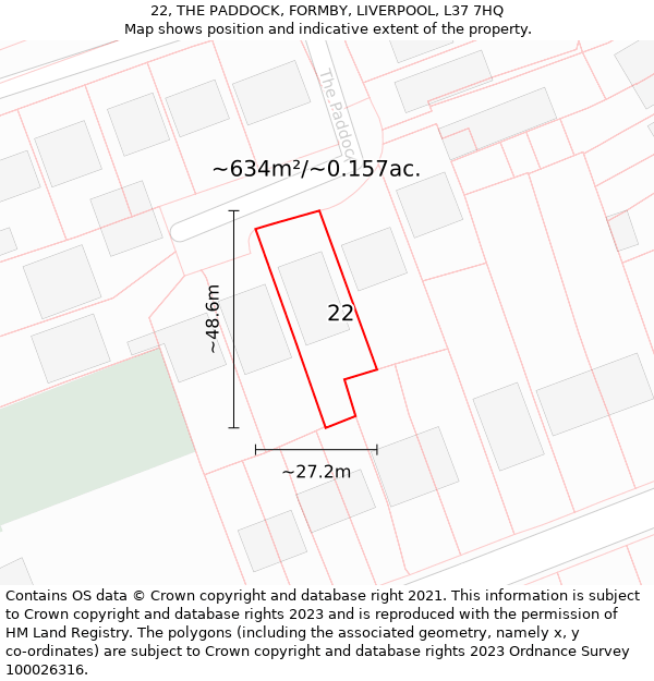 22, THE PADDOCK, FORMBY, LIVERPOOL, L37 7HQ: Plot and title map