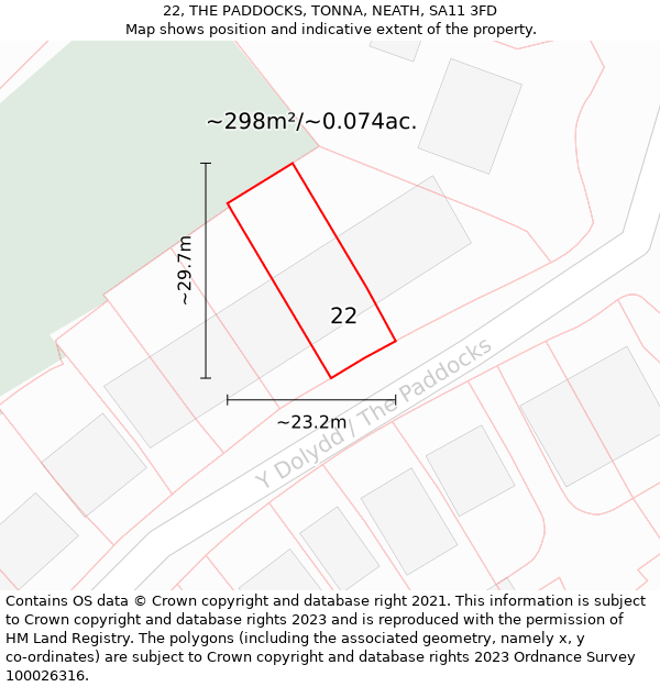 22, THE PADDOCKS, TONNA, NEATH, SA11 3FD: Plot and title map