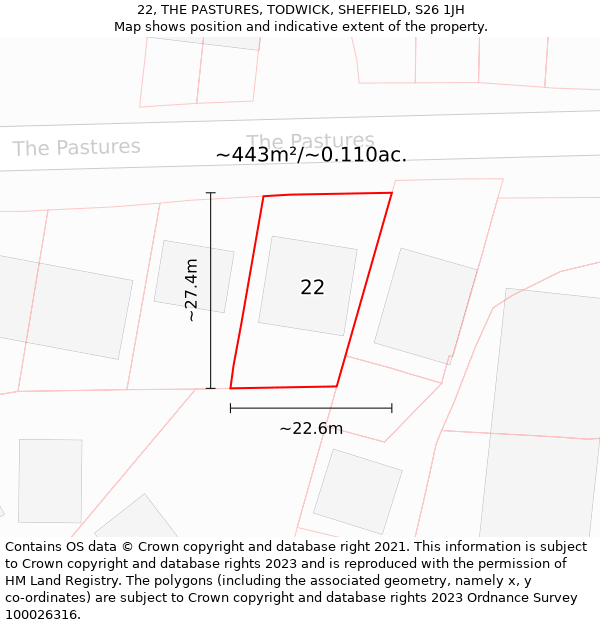 22, THE PASTURES, TODWICK, SHEFFIELD, S26 1JH: Plot and title map