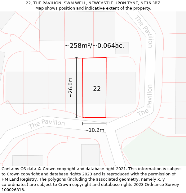 22, THE PAVILION, SWALWELL, NEWCASTLE UPON TYNE, NE16 3BZ: Plot and title map