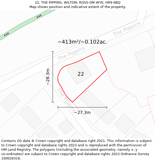 22, THE PIPPINS, WILTON, ROSS-ON-WYE, HR9 6BQ: Plot and title map