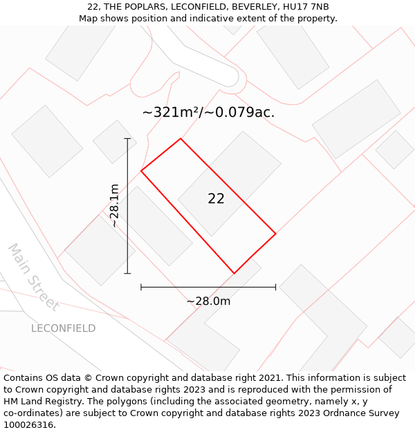22, THE POPLARS, LECONFIELD, BEVERLEY, HU17 7NB: Plot and title map