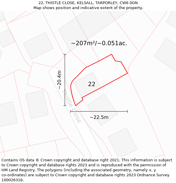 22, THISTLE CLOSE, KELSALL, TARPORLEY, CW6 0GN: Plot and title map