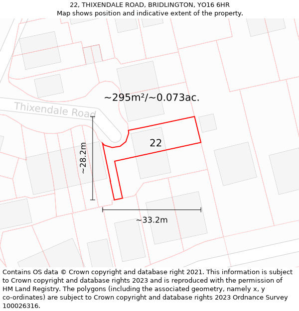 22, THIXENDALE ROAD, BRIDLINGTON, YO16 6HR: Plot and title map