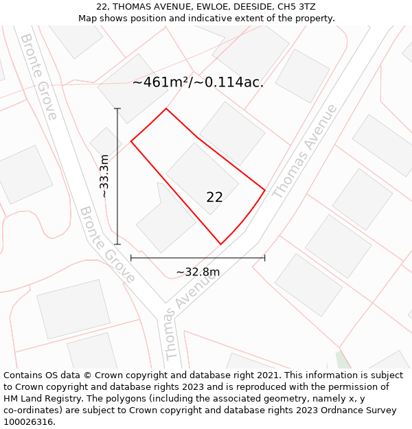 22, THOMAS AVENUE, EWLOE, DEESIDE, CH5 3TZ: Plot and title map