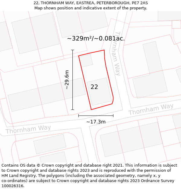 22, THORNHAM WAY, EASTREA, PETERBOROUGH, PE7 2AS: Plot and title map