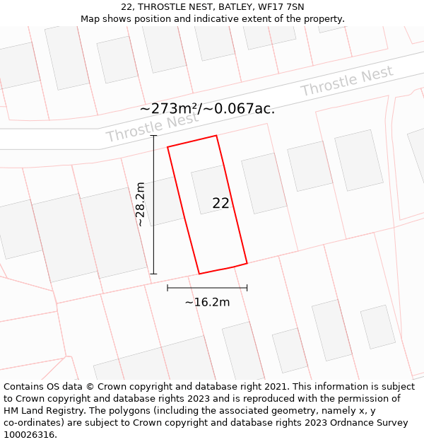 22, THROSTLE NEST, BATLEY, WF17 7SN: Plot and title map