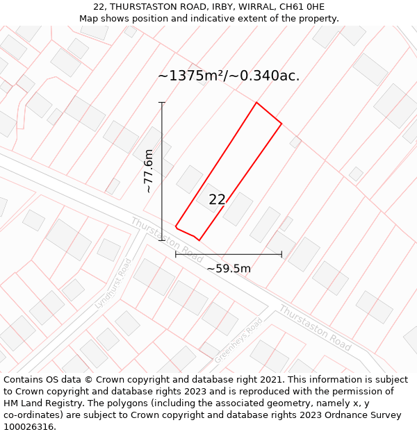 22, THURSTASTON ROAD, IRBY, WIRRAL, CH61 0HE: Plot and title map