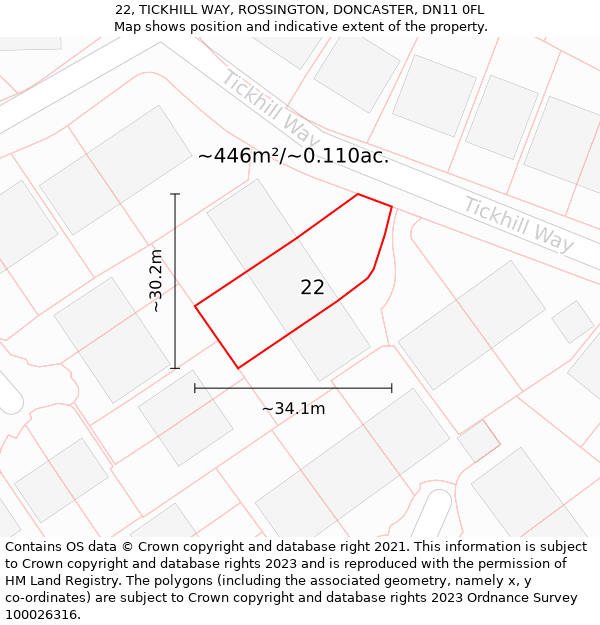 22, TICKHILL WAY, ROSSINGTON, DONCASTER, DN11 0FL: Plot and title map