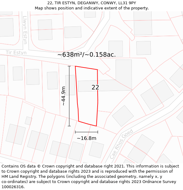 22, TIR ESTYN, DEGANWY, CONWY, LL31 9PY: Plot and title map