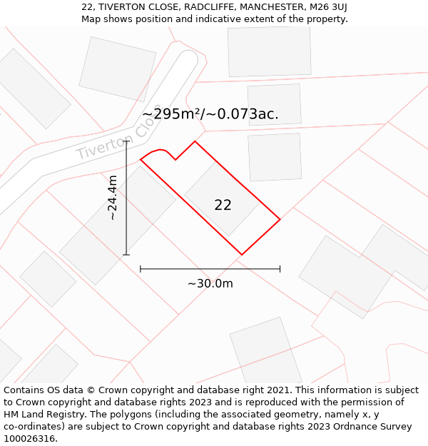 22, TIVERTON CLOSE, RADCLIFFE, MANCHESTER, M26 3UJ: Plot and title map