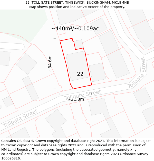 22, TOLL GATE STREET, TINGEWICK, BUCKINGHAM, MK18 4NB: Plot and title map