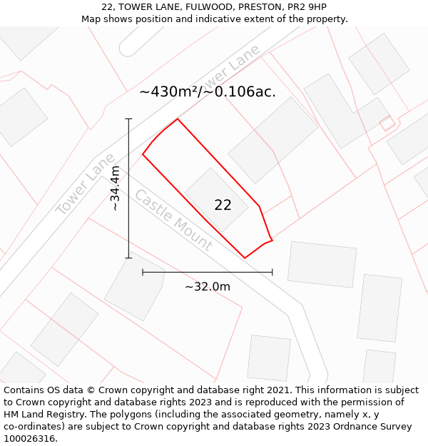 22, TOWER LANE, FULWOOD, PRESTON, PR2 9HP: Plot and title map