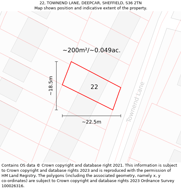 22, TOWNEND LANE, DEEPCAR, SHEFFIELD, S36 2TN: Plot and title map