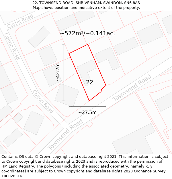 22, TOWNSEND ROAD, SHRIVENHAM, SWINDON, SN6 8AS: Plot and title map