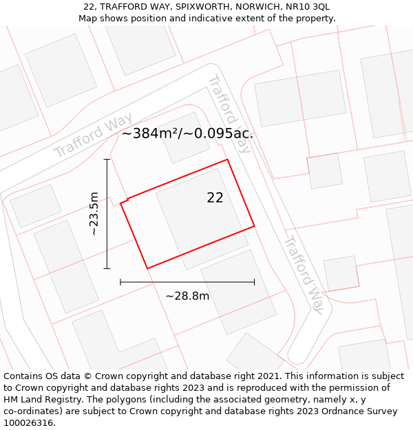 22, TRAFFORD WAY, SPIXWORTH, NORWICH, NR10 3QL: Plot and title map
