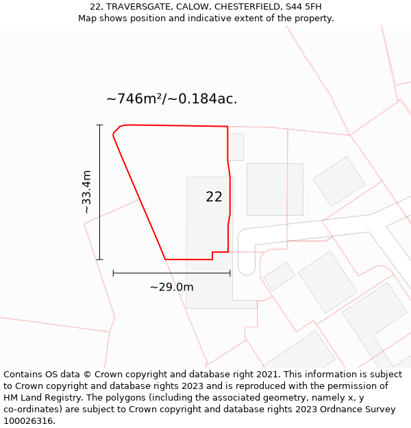 22, TRAVERSGATE, CALOW, CHESTERFIELD, S44 5FH: Plot and title map