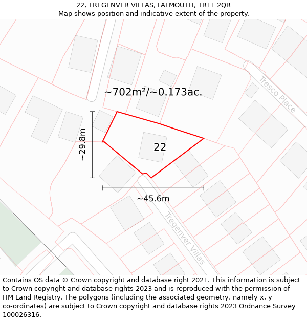 22, TREGENVER VILLAS, FALMOUTH, TR11 2QR: Plot and title map