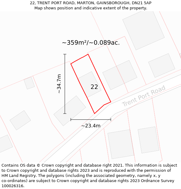 22, TRENT PORT ROAD, MARTON, GAINSBOROUGH, DN21 5AP: Plot and title map