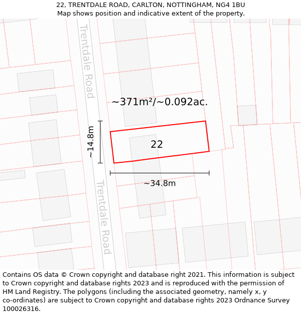 22, TRENTDALE ROAD, CARLTON, NOTTINGHAM, NG4 1BU: Plot and title map
