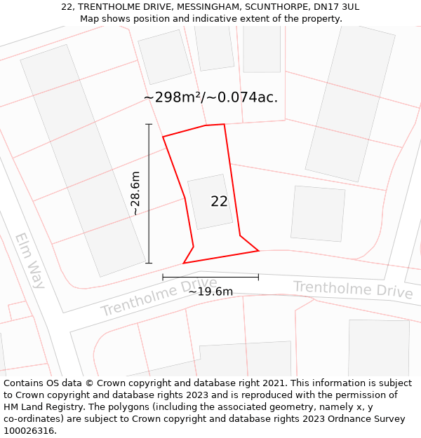 22, TRENTHOLME DRIVE, MESSINGHAM, SCUNTHORPE, DN17 3UL: Plot and title map