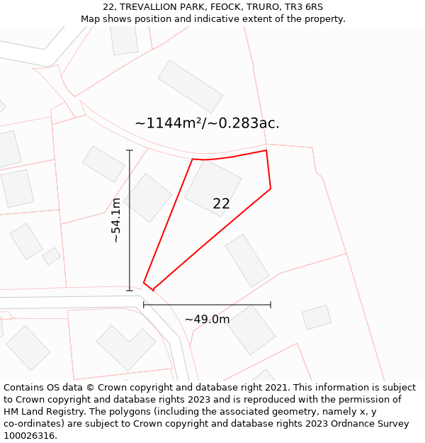 22, TREVALLION PARK, FEOCK, TRURO, TR3 6RS: Plot and title map