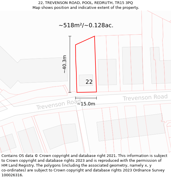 22, TREVENSON ROAD, POOL, REDRUTH, TR15 3PQ: Plot and title map