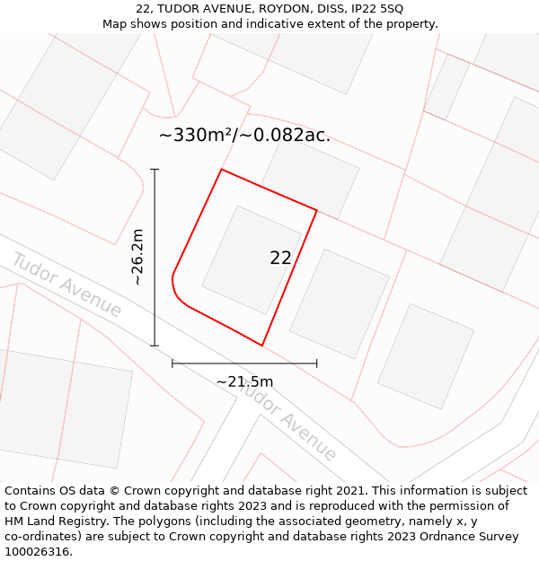 22, TUDOR AVENUE, ROYDON, DISS, IP22 5SQ: Plot and title map