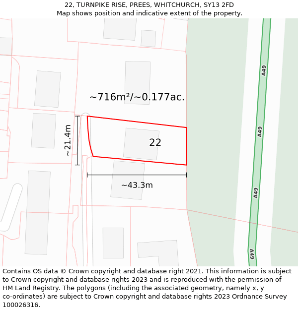 22, TURNPIKE RISE, PREES, WHITCHURCH, SY13 2FD: Plot and title map