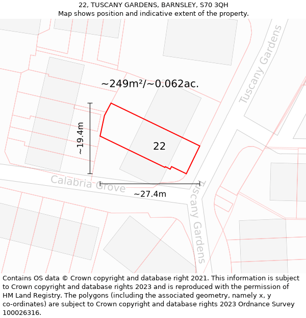 22, TUSCANY GARDENS, BARNSLEY, S70 3QH: Plot and title map