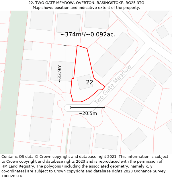 22, TWO GATE MEADOW, OVERTON, BASINGSTOKE, RG25 3TG: Plot and title map