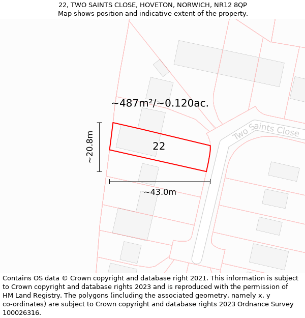 22, TWO SAINTS CLOSE, HOVETON, NORWICH, NR12 8QP: Plot and title map