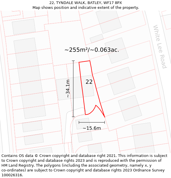 22, TYNDALE WALK, BATLEY, WF17 8PX: Plot and title map