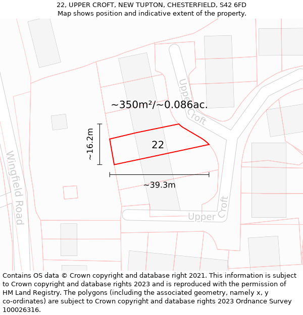 22, UPPER CROFT, NEW TUPTON, CHESTERFIELD, S42 6FD: Plot and title map