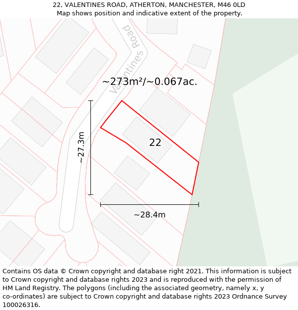 22, VALENTINES ROAD, ATHERTON, MANCHESTER, M46 0LD: Plot and title map