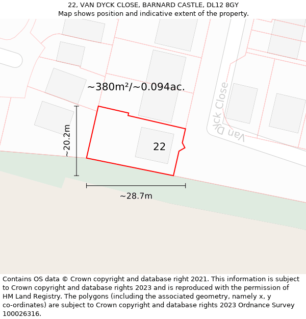 22, VAN DYCK CLOSE, BARNARD CASTLE, DL12 8GY: Plot and title map