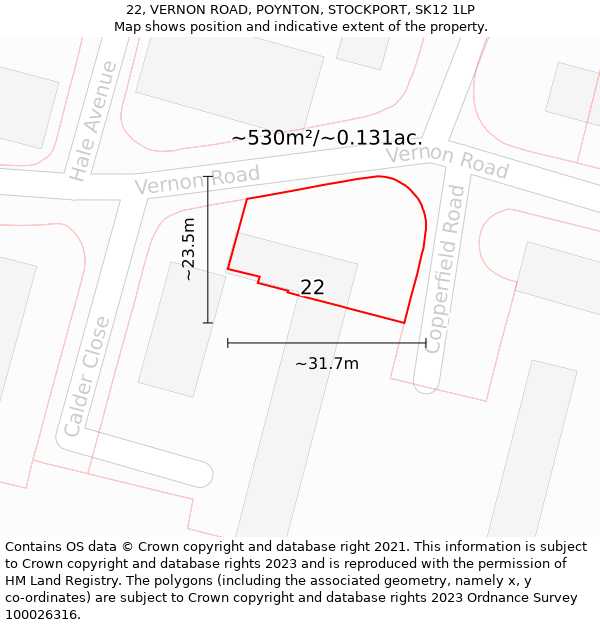 22, VERNON ROAD, POYNTON, STOCKPORT, SK12 1LP: Plot and title map