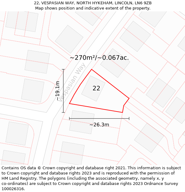 22, VESPASIAN WAY, NORTH HYKEHAM, LINCOLN, LN6 9ZB: Plot and title map