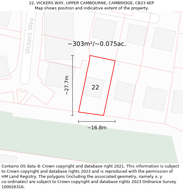 22, VICKERS WAY, UPPER CAMBOURNE, CAMBRIDGE, CB23 6EP: Plot and title map