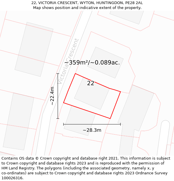 22, VICTORIA CRESCENT, WYTON, HUNTINGDON, PE28 2AL: Plot and title map