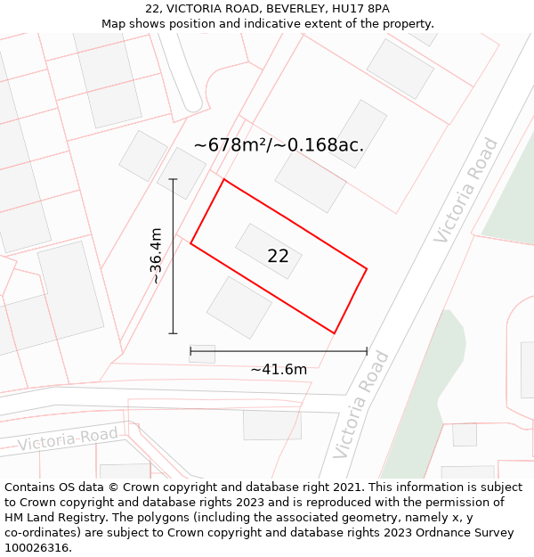 22, VICTORIA ROAD, BEVERLEY, HU17 8PA: Plot and title map