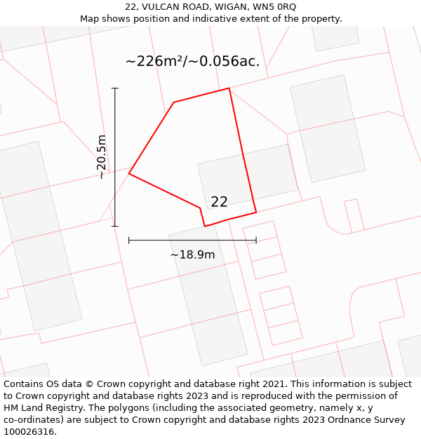 22, VULCAN ROAD, WIGAN, WN5 0RQ: Plot and title map