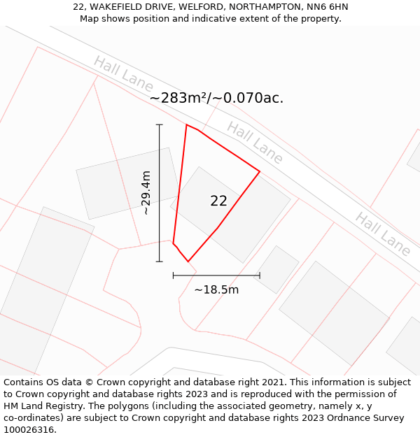 22, WAKEFIELD DRIVE, WELFORD, NORTHAMPTON, NN6 6HN: Plot and title map