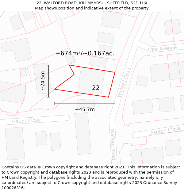 22, WALFORD ROAD, KILLAMARSH, SHEFFIELD, S21 1HX: Plot and title map