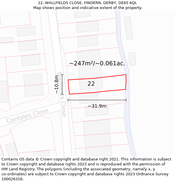 22, WALLFIELDS CLOSE, FINDERN, DERBY, DE65 6QL: Plot and title map