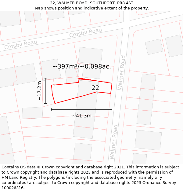 22, WALMER ROAD, SOUTHPORT, PR8 4ST: Plot and title map