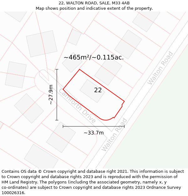 22, WALTON ROAD, SALE, M33 4AB: Plot and title map